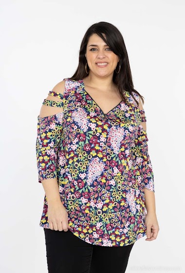 Blusa naranja de estampado floral con escote en pico Lola Tallas